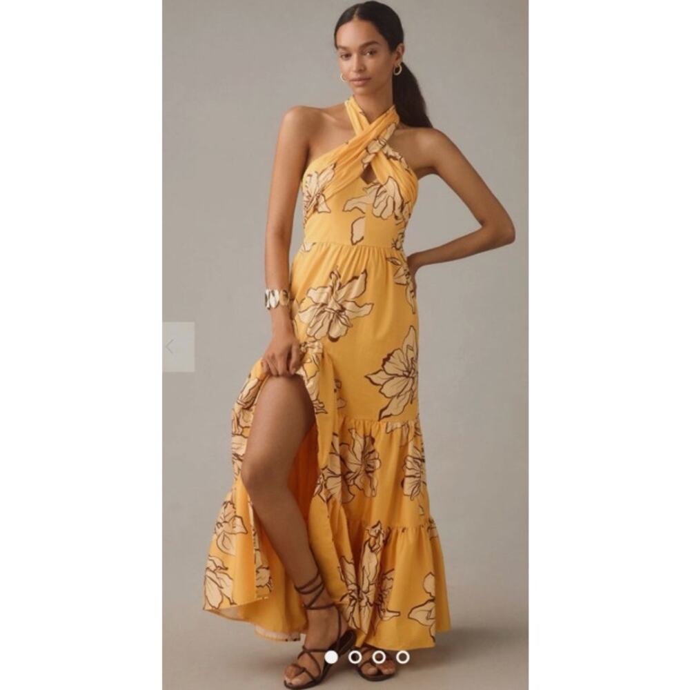 Anthropologie Hutch Floral Halter Long Dress Special Occasion Formal Size 8